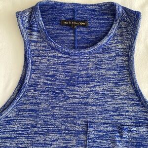Rag & Bone jean high neck tank blue and white marled pocket front high low